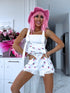 WHITE denim shorts "PINK STRAWBERRY"